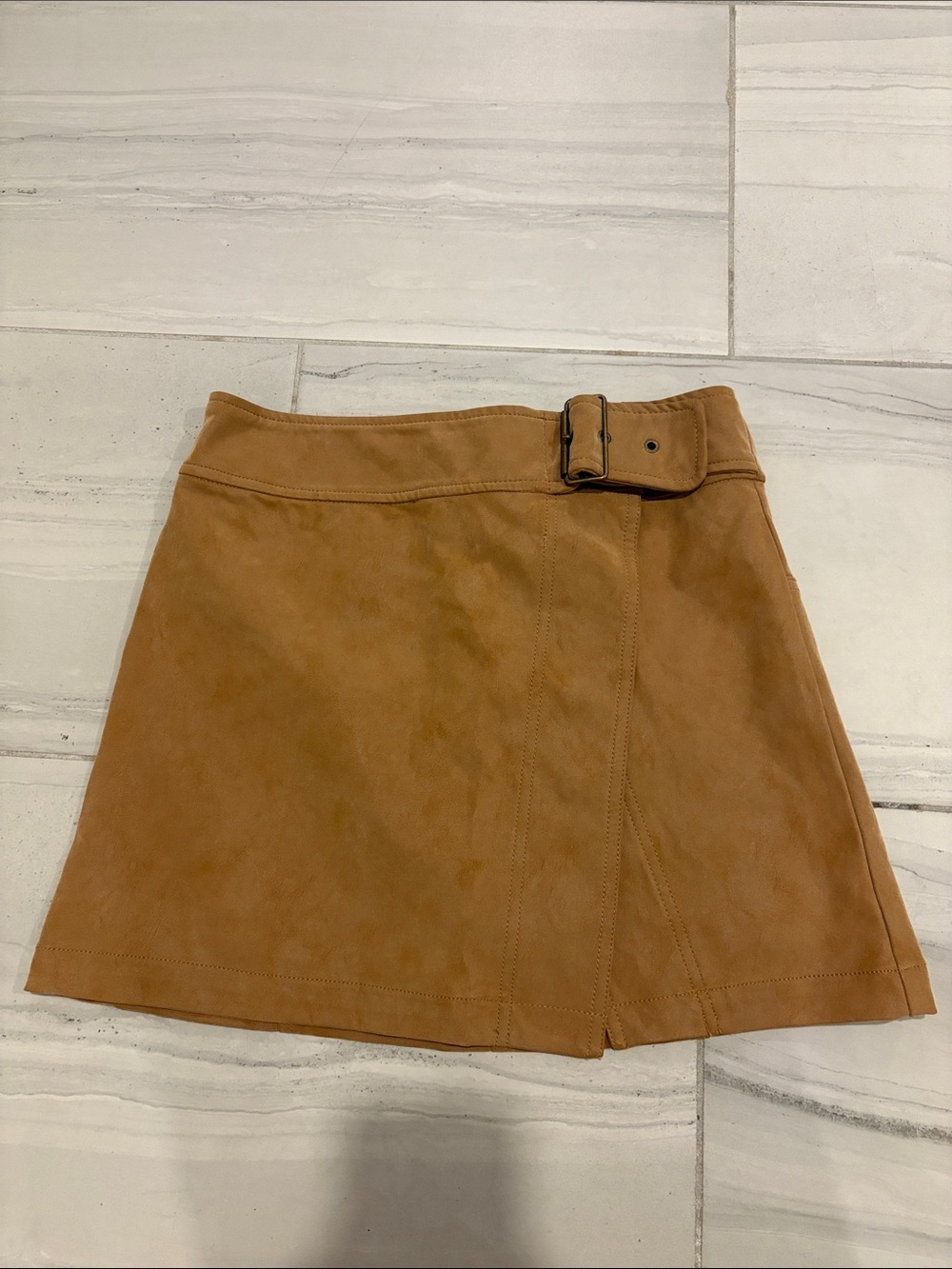 Free People Suede Belted Mini Skirt in Camel